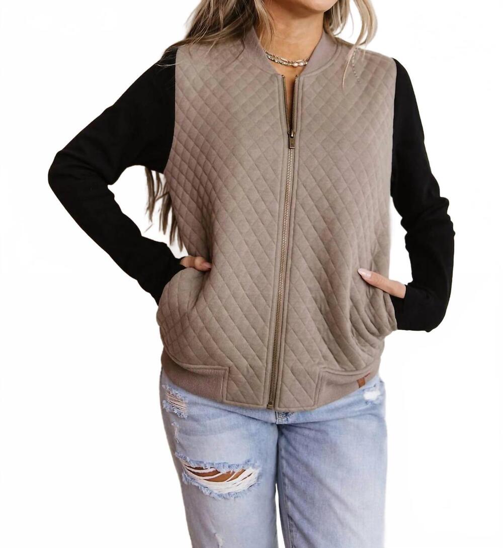 NEW AMPERSAND AVE quilted bomber jacket in taupe black